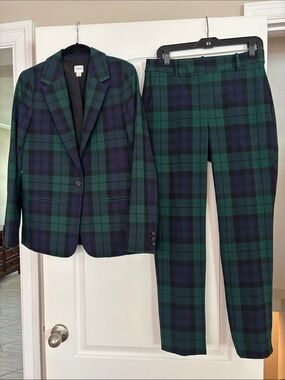 J. Crew Green & Navy Plaid Two-Piece Suit